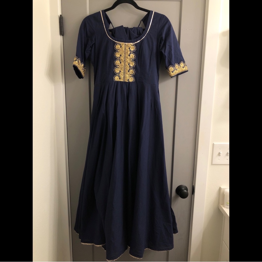 Pomcha Jaipur Navy Blue Anarkali Set (Size XS) - Indian Wedding Guest Dress Set
